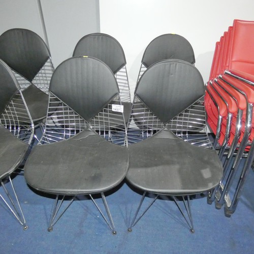 1437 - 4 x Eames style Bikini type chairs with black upholstery and metal frames