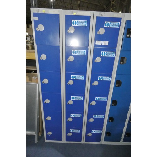 1467 - 3 x Elite blue / grey metal 6 person personnel lockers each approx 30 x 30 x 180cm high. Please note... 