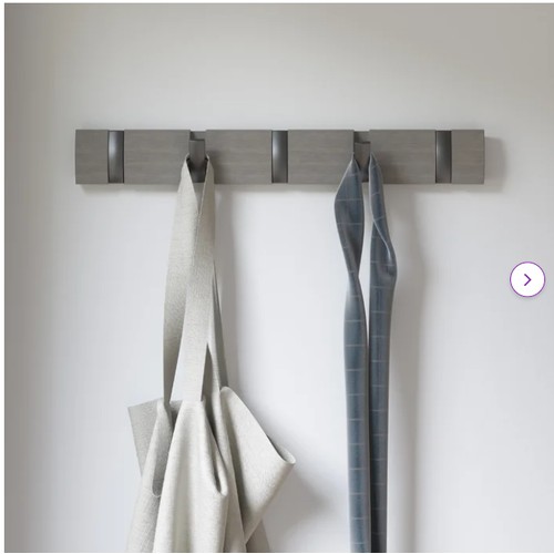 47 - 2 x Umbra solid wood wall mounted coat racks (1 x 5 hook and 1 x 8 hook) RRP region of £36 each