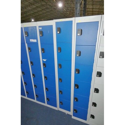 1469 - 4 x blue / grey metal 6 person personnel lockers comprising 3 at approx 30 x 30 x 180cm high and 1 a... 