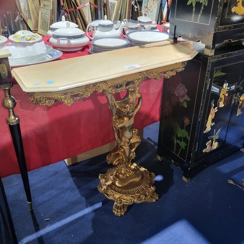 3426 - A gilded cherub console table with marble top