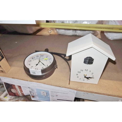 30 - 1 x Hamil metal wall clock RRP £25 and 1 x Meyers minimalistic cuckoo wall clock RRP £35