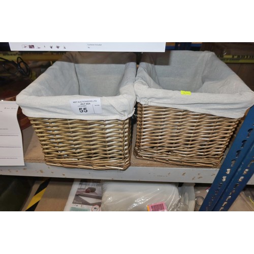 55 - 2 x fabric lined baskets each approx 26 x 39 x 24cm high