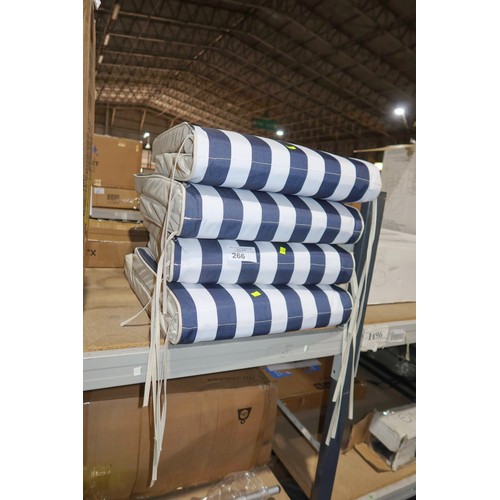 266 - 4 x blue and white striped cushions for garden furniture