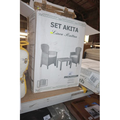 294 - A Progarden Akita 2-person garden bistro set comprising of 2 x chairs and 1 x coffee table