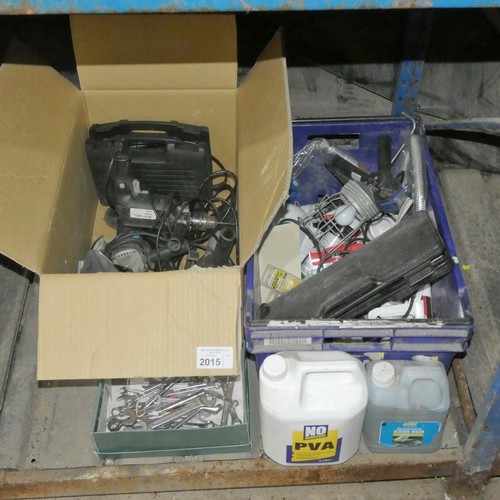 2015 - A quantity of items including 6 x various power tools, a socket set, spanners, PVA etc (Trade). Plea... 