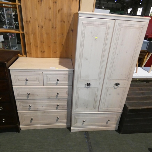 2203 - 1 x Alstons limed wood effect effect two door wardrobe and 1 x matching chest of 5 drawers