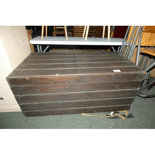 2204 - 1 x dark painted wooden storage box with hinged lid approx 125 x 64 x 55cm high