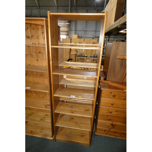 2215 - 2 x Pine open front / open back shelf units comprising 1 at approx 65cm wide x 205cm high and 1 at a... 