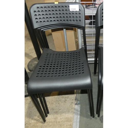 2248 - 4 x black plastic / metal stacking chairs