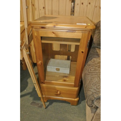 2148 - 1 x Pine hi-fi cabinet with 1 x glass door and 1 x drawer below  and 1 x white jewellery box (empty)