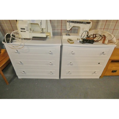 2161 - 2 x white chests of three drawers each approx 77cm wide - please note that one handle requires atten... 