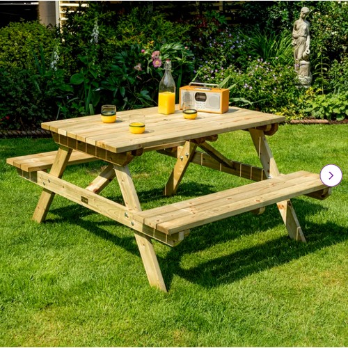 281 - 1 x Barnestowne rectangular wooden picnic table RRP £155. Please note that one leg is missing