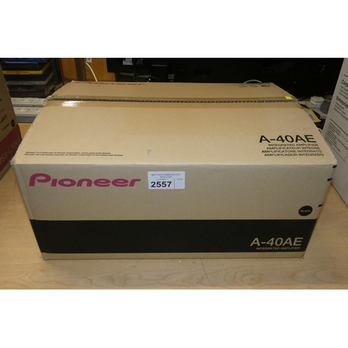 2557 - An unused boxed integrated audio amplifier by Pioneer type A-40AE in black, box is open but unit has... 