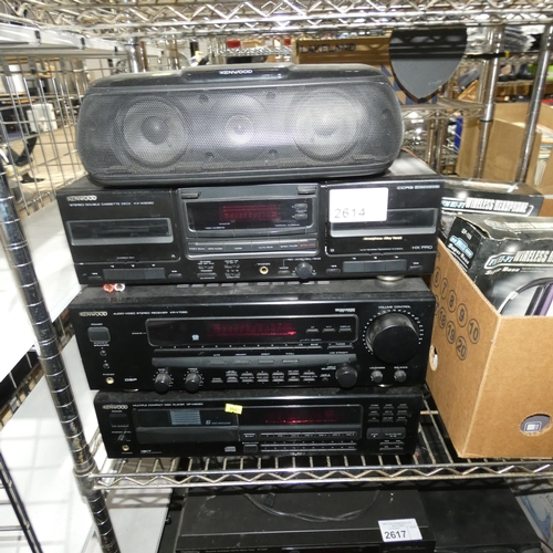 2614 - A Kenwood twin cassette deck, an Av amplifier, multi cd changer & center speaker - trade