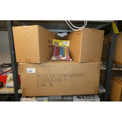 2709 - 3 x boxes containing a large quantity of party blow tubes and blow balls (60 packs in total)