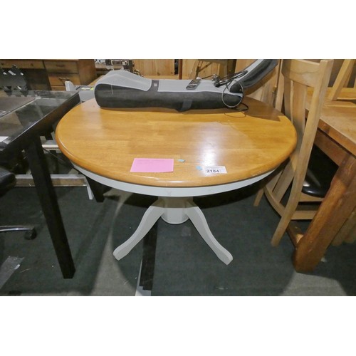 2184 - 1 x wood topped extending circular table with light painted base diameter approx 106cm / 106 x 150cm... 