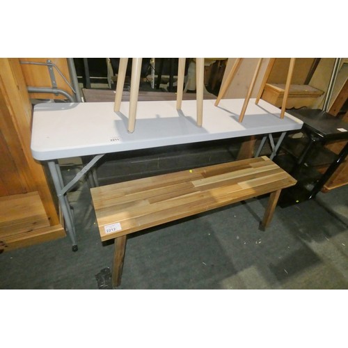 2211 - 1 x white plastic / metal folding table approx 152 x 45cm