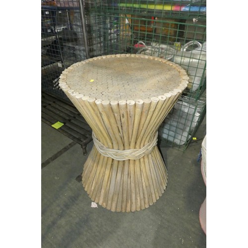 2242 - 1 x round table with a bent wood base and a separate glass top diameter approx 150cm