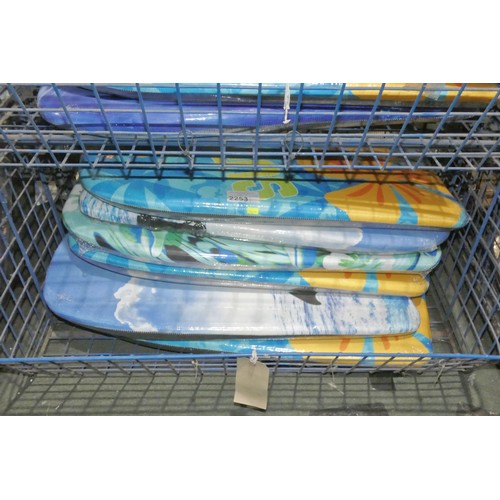 2253 - 6 x Nalu surfing body boards. Contents of 1 metal mesh basket which is not included