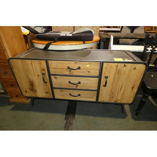 2170 - 1 x modern style grey metal sideboard with wood door / drawer fronts approx 130 x 39 x 67cm high