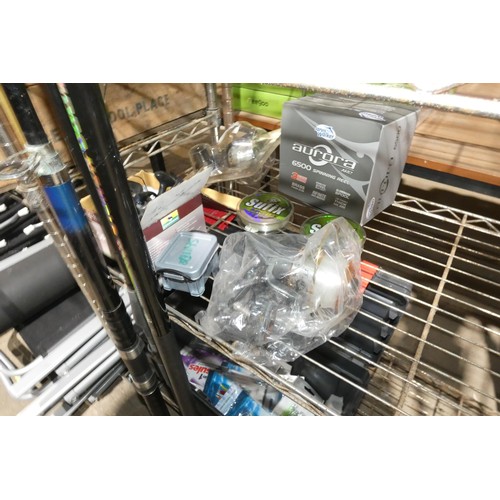 2050 - A quantity of various fishing related items including 1 x Pro Handle 300, 3 x rods, 1 x Jarvis Walke... 