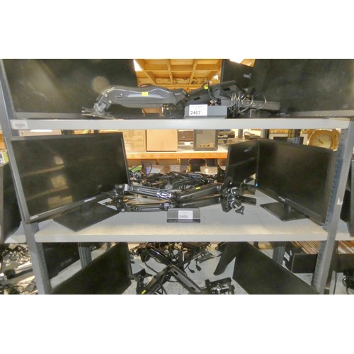 2468 - 2 x 22 inch Hannspree monitors, a laptop holder and a desk mounted 2 monitor stand - trade  TESTED W... 