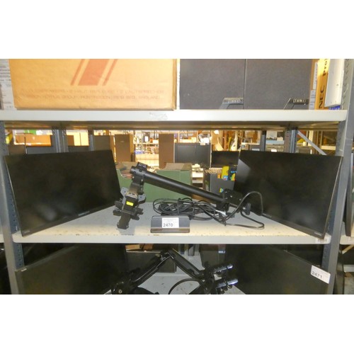 2470 - 2 x 22 inch Hannspree monitors, a laptop holder and a desk mounted 2 monitor stand - trade  TESTED W... 