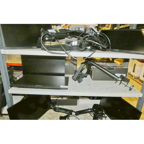 2475 - 2 x 22 inch Hannspree monitors and a desk mounted 2 monitor stand - trade  TESTED WORKING