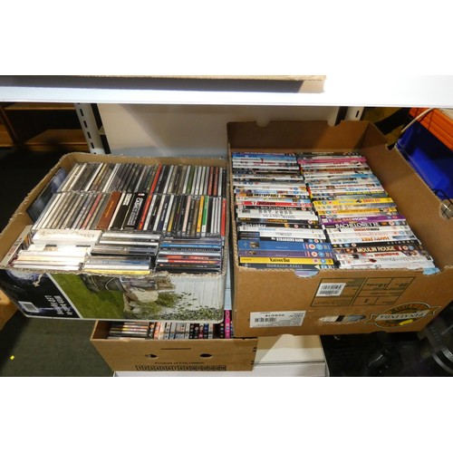 2417 - 7 boxes containing a quantity of various DVDs and CDs, contents of 6 shelves