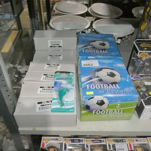 2662 - 9 x boxes containing approx 100 car air fresheners: 28 3D dolphins & 72 3D footballs