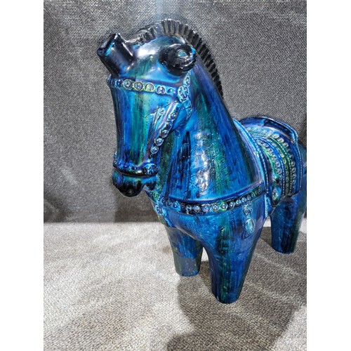 3037 - A large blue pottery horse probably by Aldo Londi for Bitossi Ceramiche, Rimini Blu Collection, Ital... 