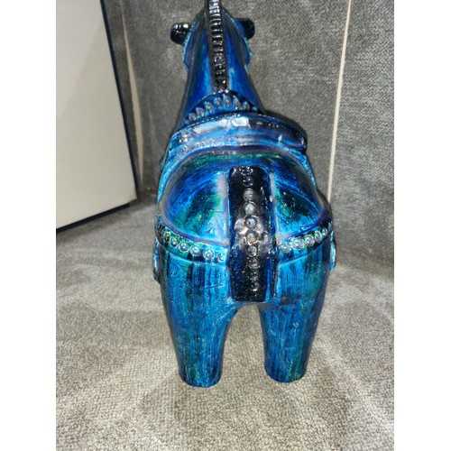 3037 - A large blue pottery horse probably by Aldo Londi for Bitossi Ceramiche, Rimini Blu Collection, Ital... 