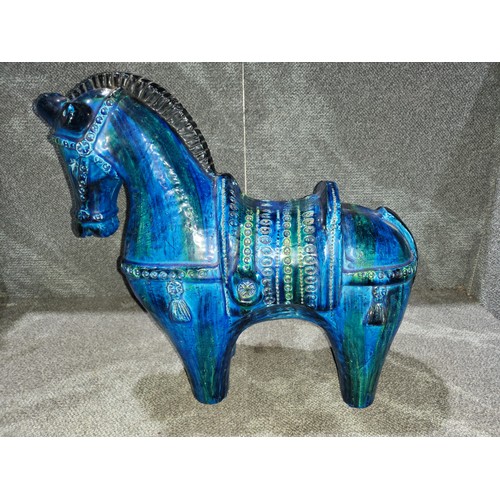 3037 - A large blue pottery horse probably by Aldo Londi for Bitossi Ceramiche, Rimini Blu Collection, Ital... 