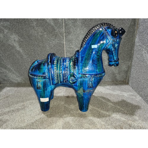 3037 - A large blue pottery horse probably by Aldo Londi for Bitossi Ceramiche, Rimini Blu Collection, Ital... 