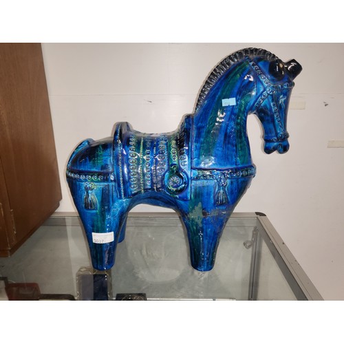 3037 - A large blue pottery horse probably by Aldo Londi for Bitossi Ceramiche, Rimini Blu Collection, Ital... 