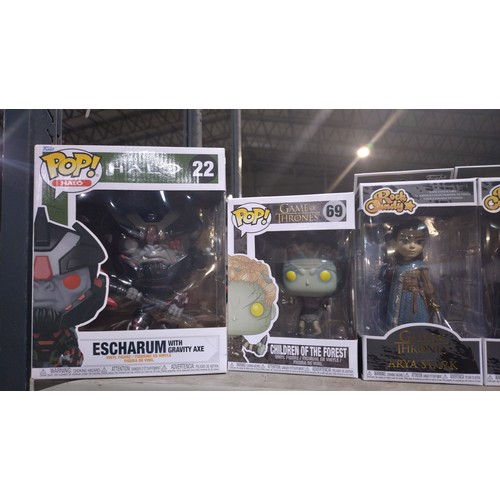 2660 - 7 x Funko collectibles including Rock Candy exclusives, oversized Halo Funko Pop and a premium Russe... 