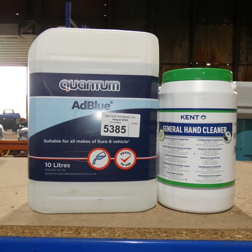 5385 - 1 x 10L can of Adblue and 1 x 3L tub of Kent General hand cleaner