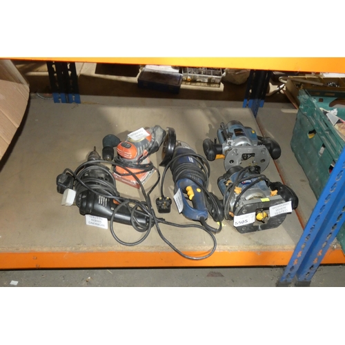 5505 - 2 x routers, 1 x angle grinder, 1 x sander and 1 x drill - all items are 240v  Tested Working