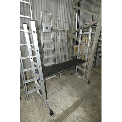 5761 - An aluminium two part multi function ladder and 1 x walk board approx 147 x 40cm