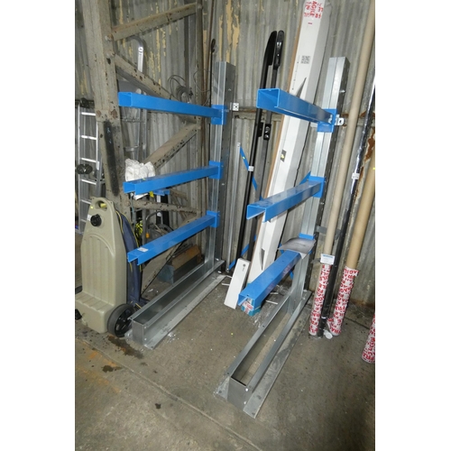 5773 - A two part metal cantilever sheet material storage rack (bolt to floor and wall type) - The blue sup... 