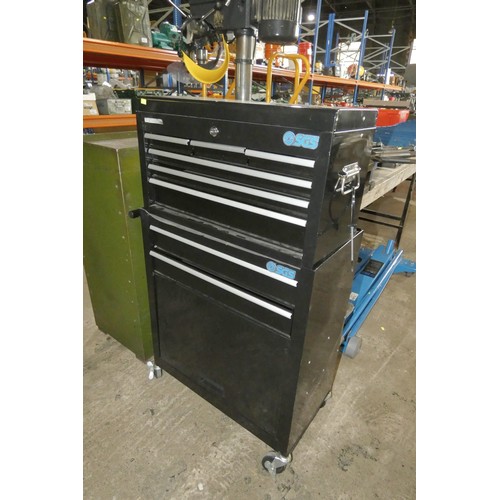 5071 - An SGS two part black metal wheeled workshop tool cabinet overall approx 62 x 33 x 108cm high suppli... 