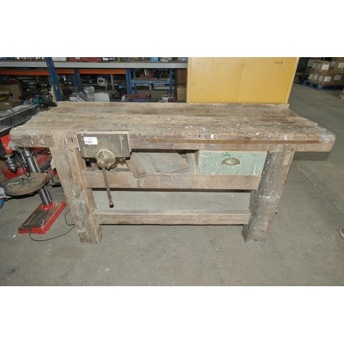 5361 - 1 x wooden work bench with a wood workers vice fitted approx 170 x 56cm