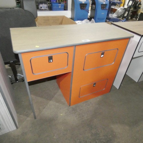 5687 - 1 x cabinet suitable for campervan etc - orange with wood effect top approx 109 x 48 x 82cm high