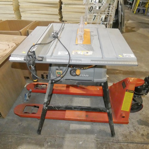 5739 - 1 x Titan TTB763TAS circular table saw with stand 240v  Tested Working