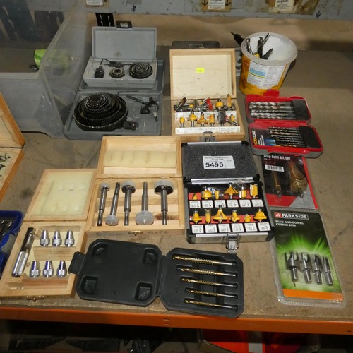 5495 - A quantity of various router bit, drill bits, augers etc