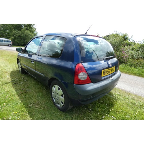 10 - Renault Clio Expression DCi 80 3 dr hatch blue,  Reg: RV52 KPZ, 27/09/2002, 5 spd manual diesel 1461... 