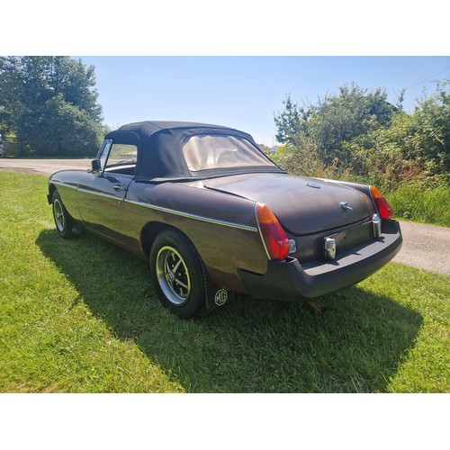 15 - MGB Sports Roadster, brown with dark Mohair soft top, Reg UUH 265S, 1st registered 20/03/1978, 4 spe... 