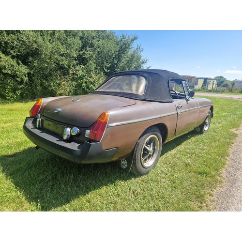 15 - MGB Sports Roadster, brown with dark Mohair soft top, Reg UUH 265S, 1st registered 20/03/1978, 4 spe... 