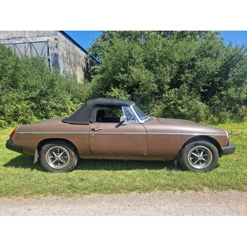 15 - MGB Sports Roadster, brown with dark Mohair soft top, Reg UUH 265S, 1st registered 20/03/1978, 4 spe... 